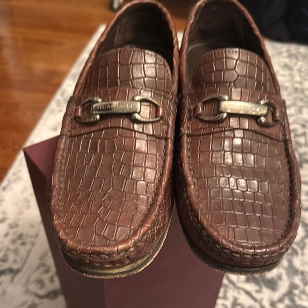 Bruno Magli Brown Leather Loafers with Horsebit Detail